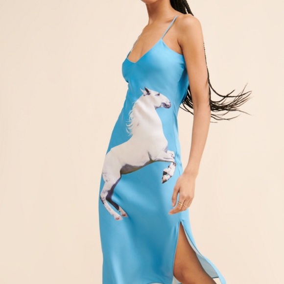 Tyler Mcgillivary size large  Blue Slip Dress with Horse Print - Picture 2 of 7